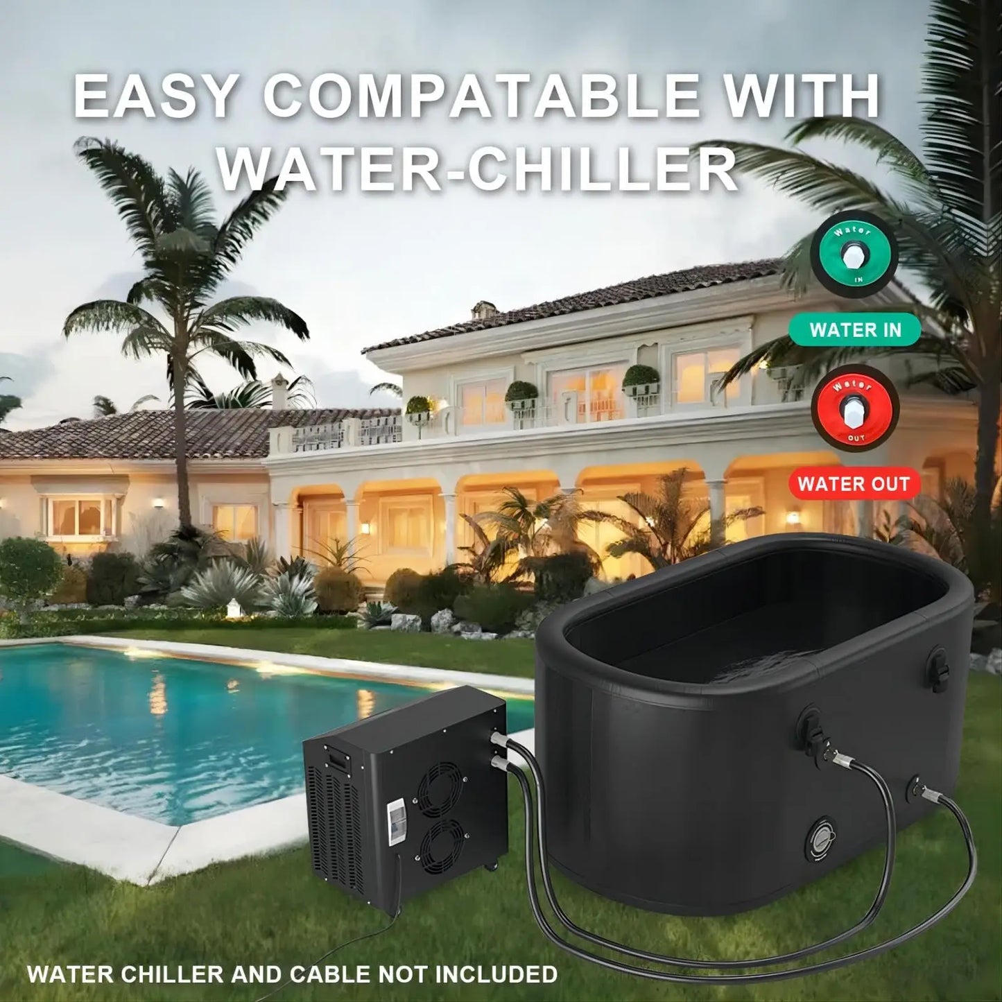 52"L Inflatable Ice Bath Tub Compatible For Water Chillers, 140 Gallons Portable Cold Plunge Tub for Athletes Recovery with Lid