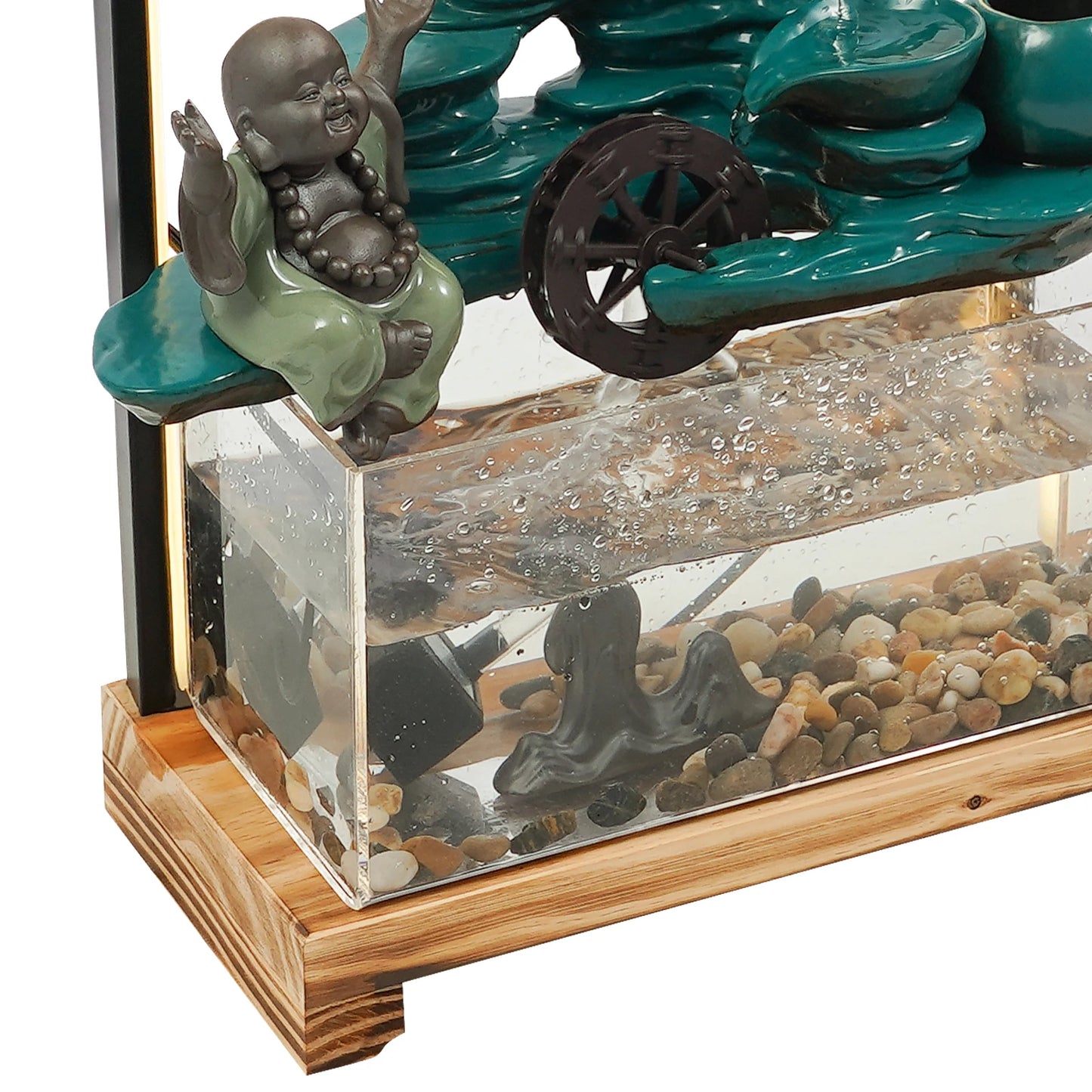 Ceramic Tabletop Water Fountains Decorations Green Welcome Pine Fish Tank Flowing Water Ornaments with LED Light