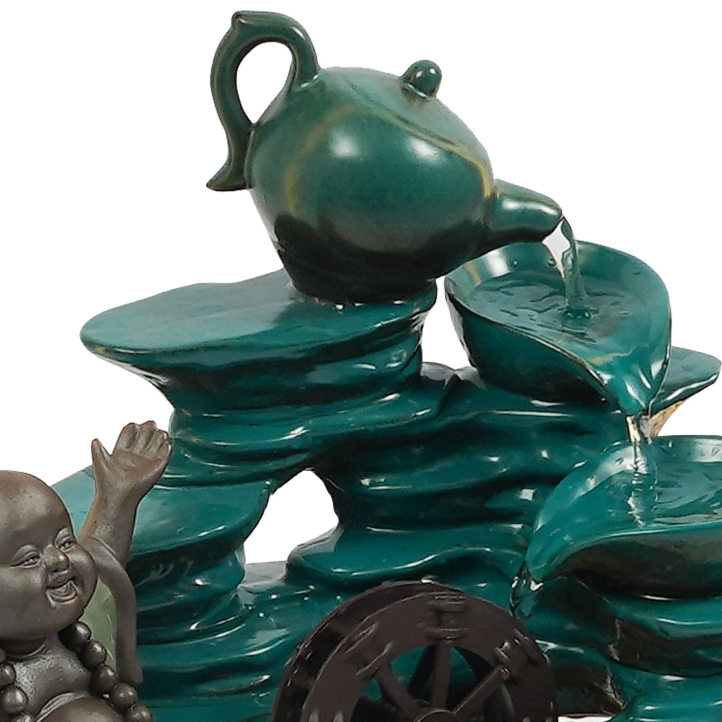 Ceramic Tabletop Water Fountains Decorations Green Welcome Pine Fish Tank Flowing Water Ornaments with LED Light