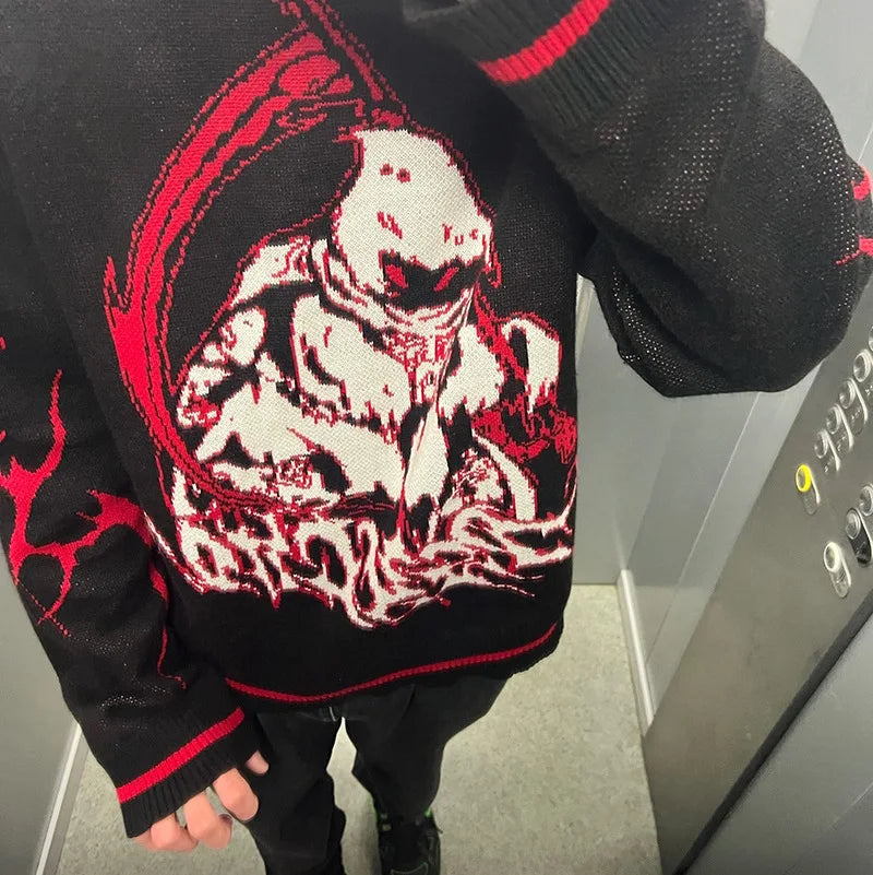 Skull Sweater Men Gothic Punk Vintage Retro Wool Knit Pullover 2023 New Winter Y2K Harajuku Oversized Women's Sweater Knitted