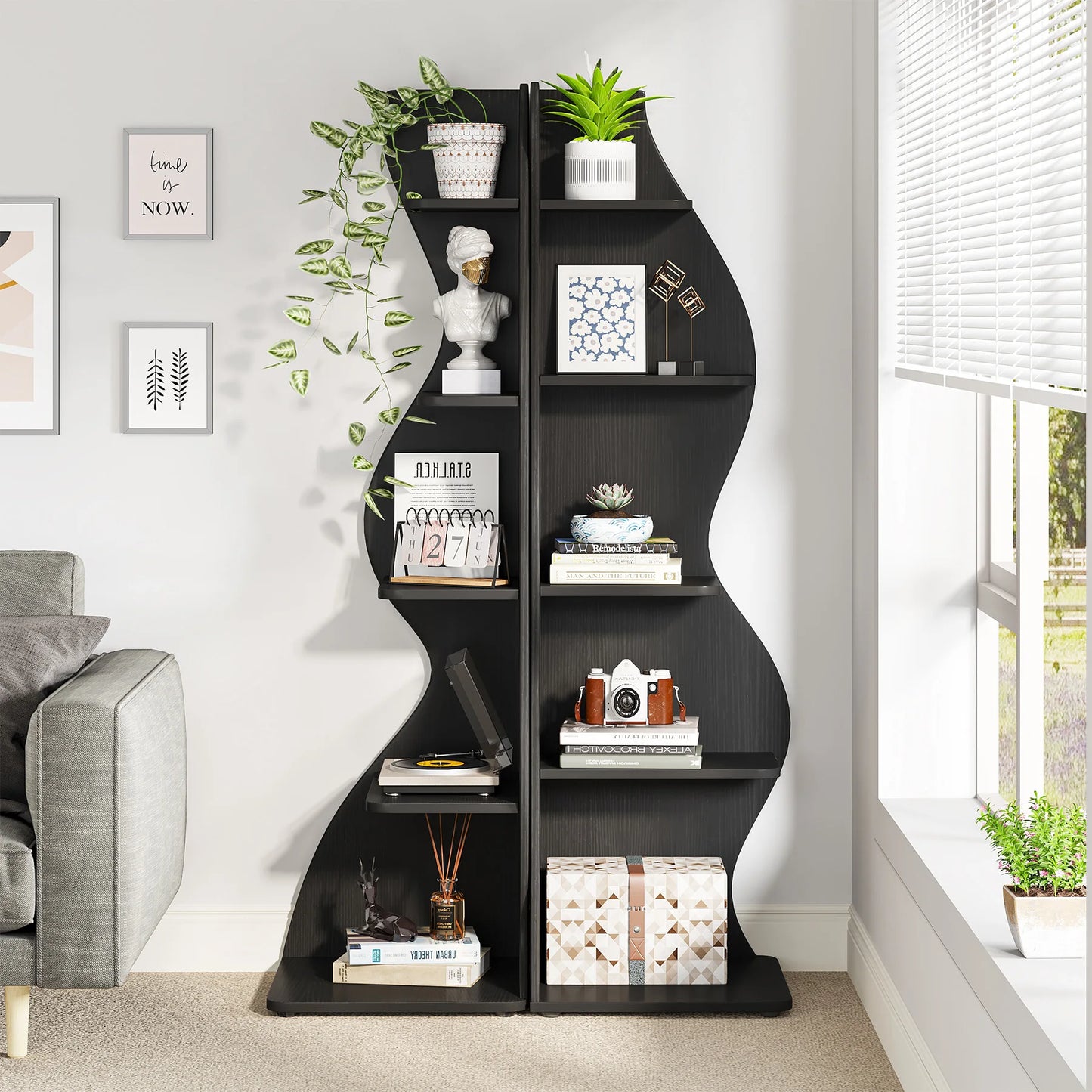 Tribesigns Corner Shelf, Modern 5-Tier Wall Corner Bookshelf, Stylish Corner Small Bookcase Storage Rack Plant Stand