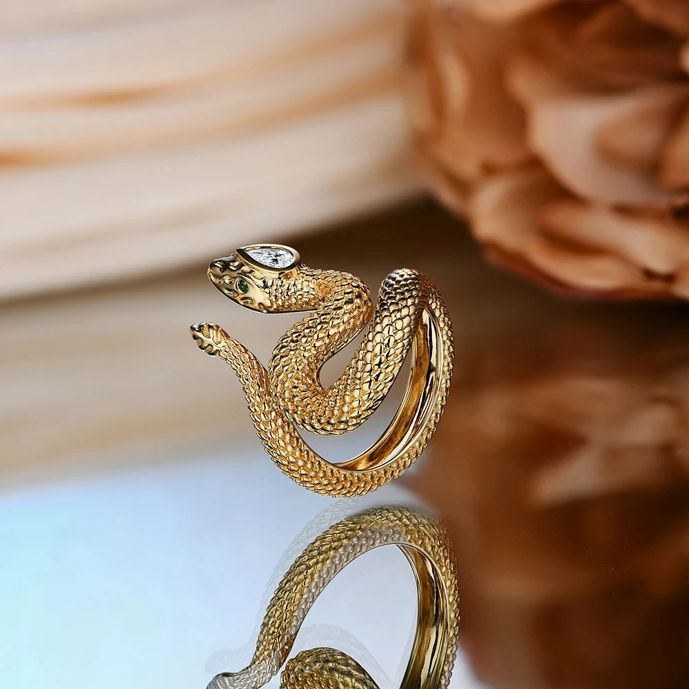 ATTAGEMS D VVS1 Color Pear Cut Trendy Moissanite Ring for Women Man Real 925 Sterling Silver Pure 14K Gold Snake Ring for Gift