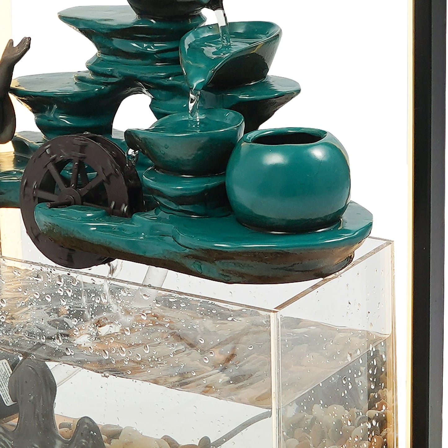 Ceramic Tabletop Water Fountains Decorations Green Welcome Pine Fish Tank Flowing Water Ornaments with LED Light