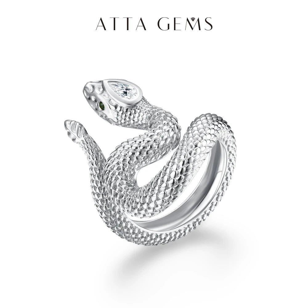 ATTAGEMS D VVS1 Color Pear Cut Trendy Moissanite Ring for Women Man Real 925 Sterling Silver Pure 14K Gold Snake Ring for Gift