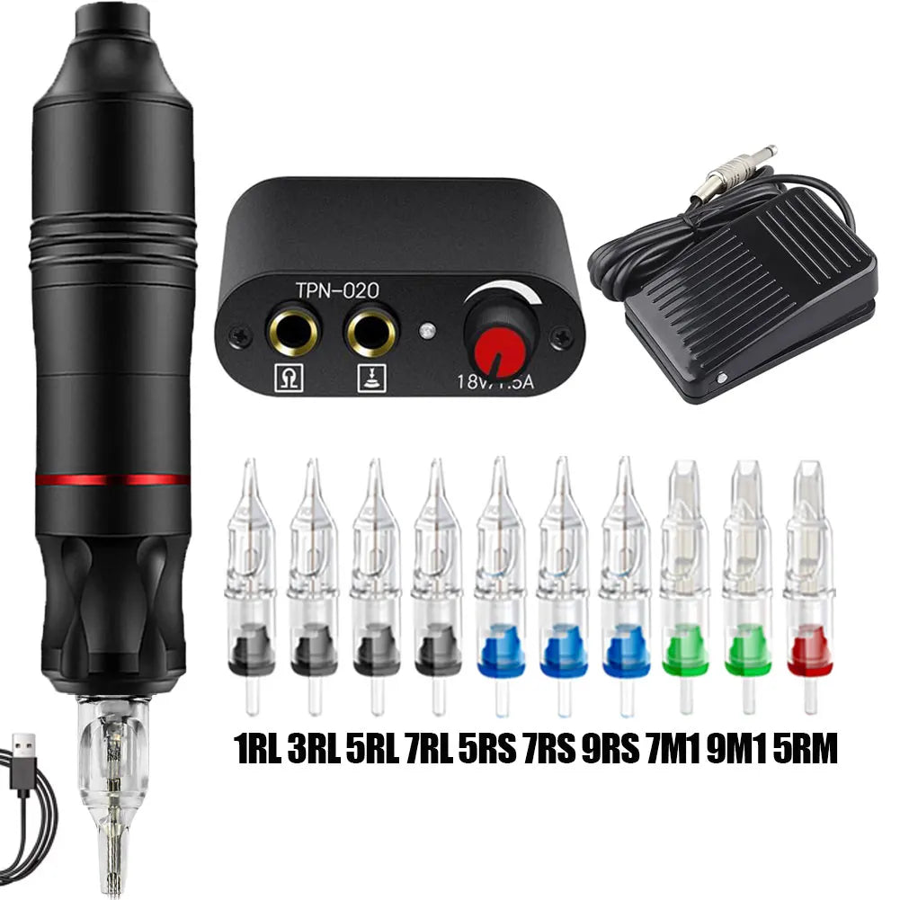 Professional Tattoo Machine Kit Set Rotary Tattoo Pen Kit Power Supply Needle Ink DC Interface Tattoo Gun Makeup Kit Complete