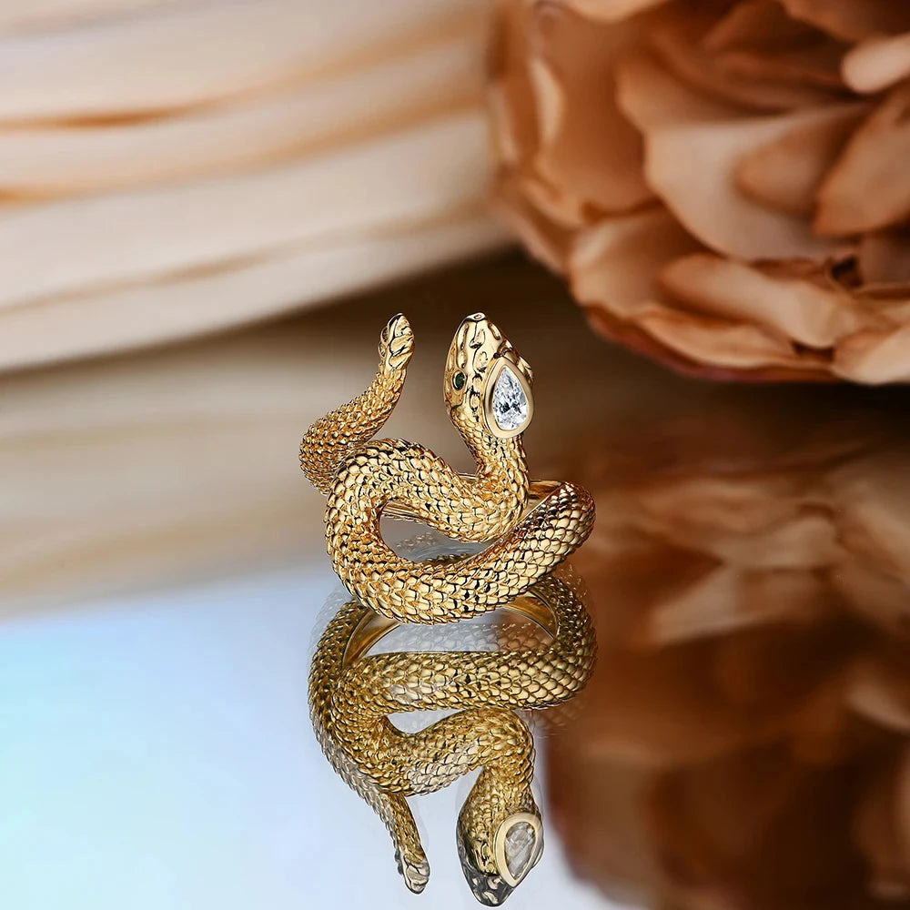 ATTAGEMS D VVS1 Color Pear Cut Trendy Moissanite Ring for Women Man Real 925 Sterling Silver Pure 14K Gold Snake Ring for Gift