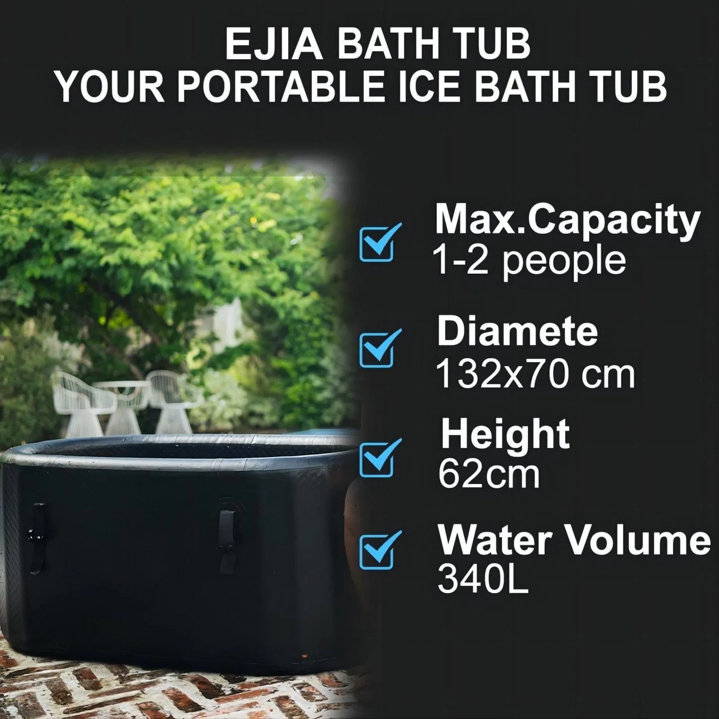 52"L Inflatable Ice Bath Tub Compatible For Water Chillers, 140 Gallons Portable Cold Plunge Tub for Athletes Recovery with Lid
