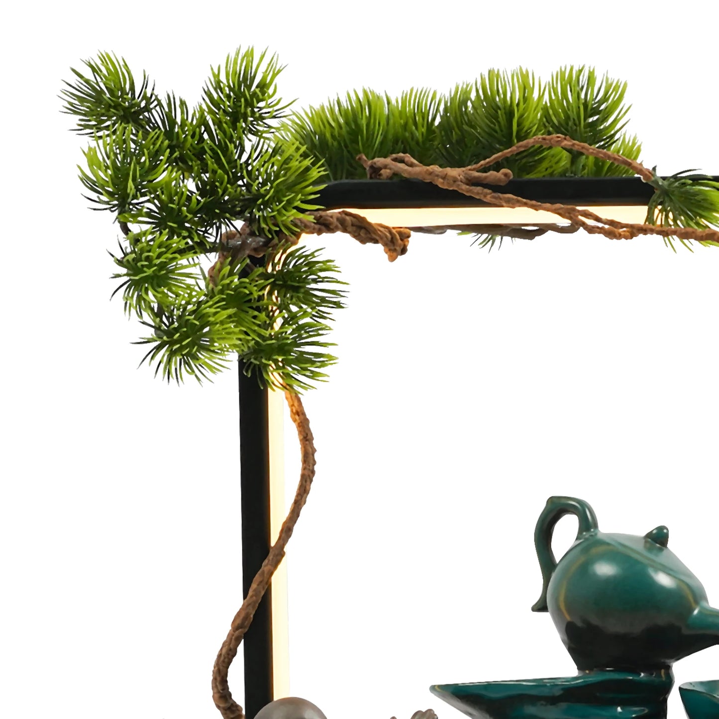 Ceramic Tabletop Water Fountains Decorations Green Welcome Pine Fish Tank Flowing Water Ornaments with LED Light