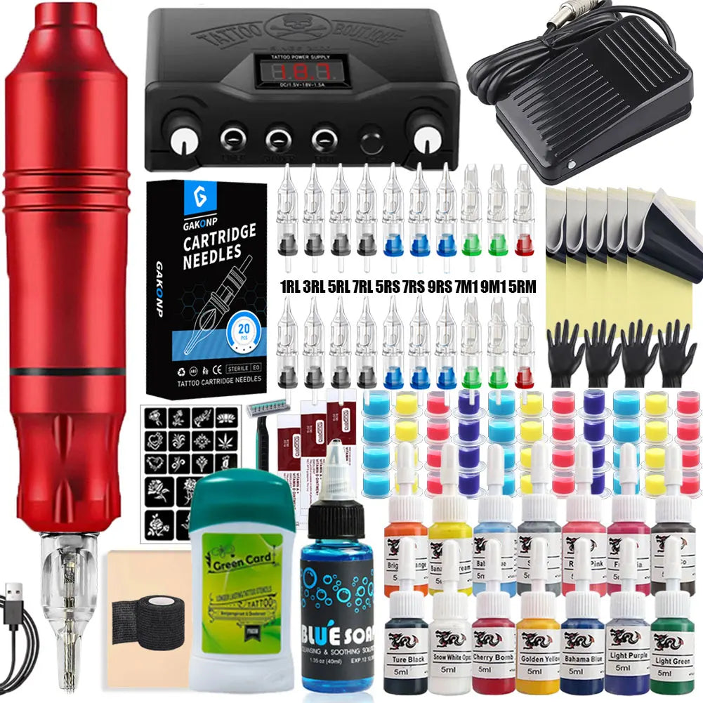 Professional Tattoo Machine Kit Set Rotary Tattoo Pen Kit Power Supply Needle Ink DC Interface Tattoo Gun Makeup Kit Complete