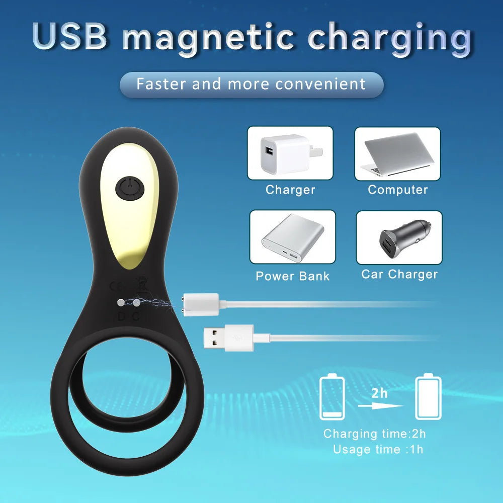 Double-ring penis ring dual-motor vibration delayed ejaculation and enlargement of erection adult sex toy 18
