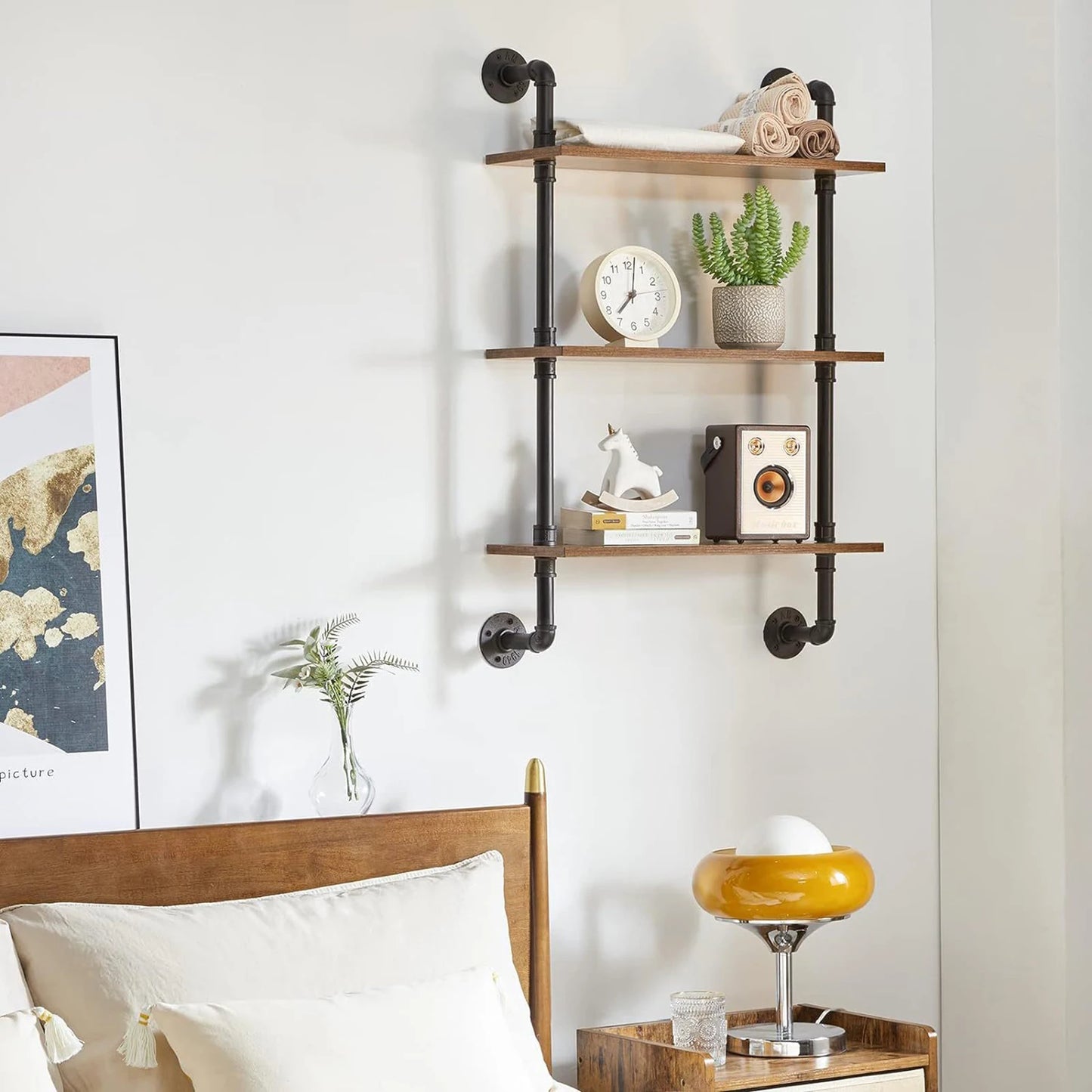 Multi-layer Storage Rack Floating Shelves Strong Load-bearing Smooth Edge Easy Assembly Rustic Wood Wall Shelves Organizer