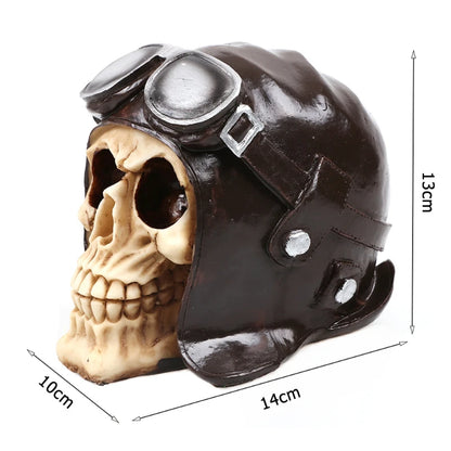 Aviator Skull Ornament Human Head Skull Statue for Home Decor Resin Figurines Halloween