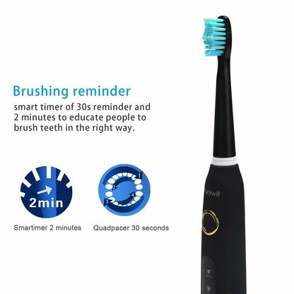 Fairywill Sonic Electric Toothbrush Ultra Fast USB Charger Waterproof IPX7 5-Mode Fairywill FW-507 with 3 Brush Head