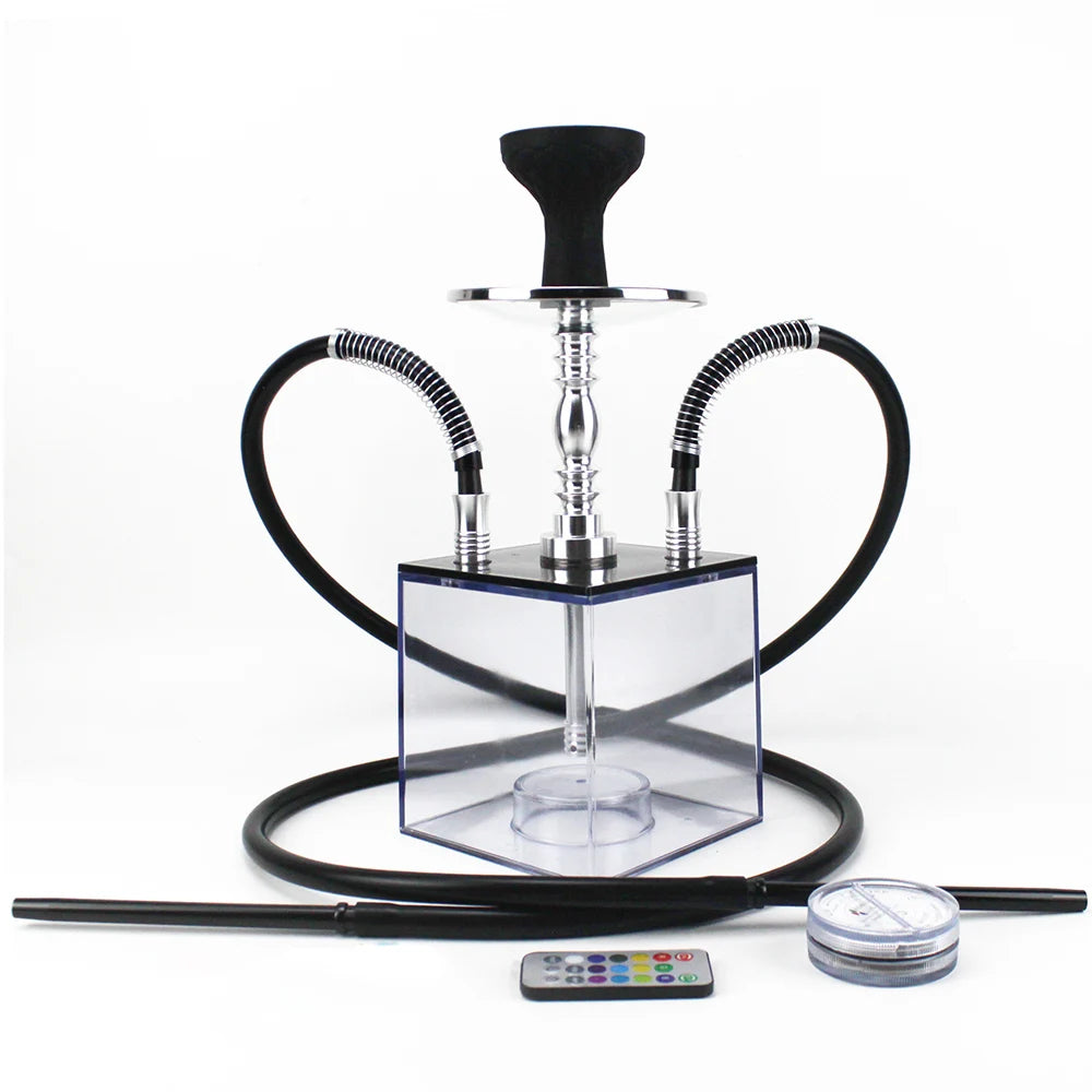 Cube Acrylic Hookah Set with 2 Hose LED Light Silicone Bowl Hookahs Narguile Sheesha Chicha Nargile Cachimbas Shisha Box Ket