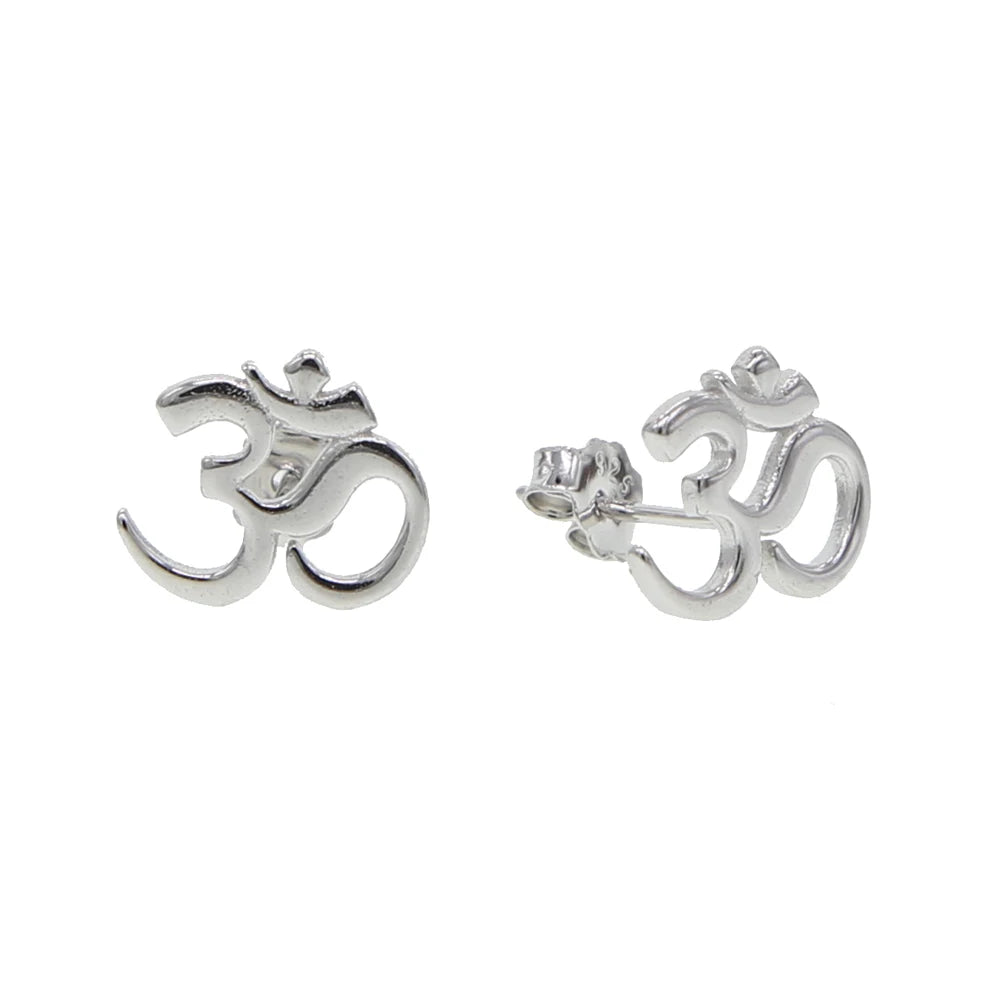 100% 925 sterling silver polished stud yoga jewelry OM ohn India symbol silver top quality earring for girl women