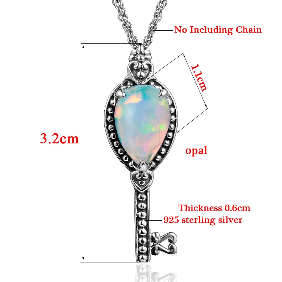 Szjinao Vintage Women SIlver Pendant Opal Real 925 Sterling Silver Gemstone Pendant Key Shape Handmade India Jewelry Christmas