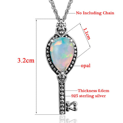 Szjinao Vintage Women SIlver Pendant Opal Real 925 Sterling Silver Gemstone Pendant Key Shape Handmade India Jewelry Christmas