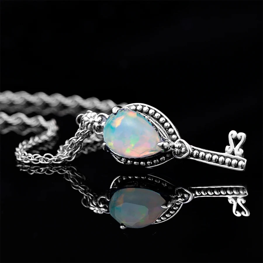 Szjinao Vintage Women SIlver Pendant Opal Real 925 Sterling Silver Gemstone Pendant Key Shape Handmade India Jewelry Christmas