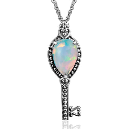 Szjinao Vintage Women SIlver Pendant Opal Real 925 Sterling Silver Gemstone Pendant Key Shape Handmade India Jewelry Christmas