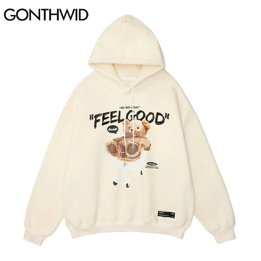 GONTHWID Men Hip Hop Hoodie Sweatshirt Streetwear Funny Bear Print Hooded Harajuku Winter Cotton