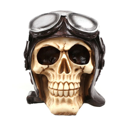 Aviator Skull Ornament Human Head Skull Statue for Home Decor Resin Figurines Halloween