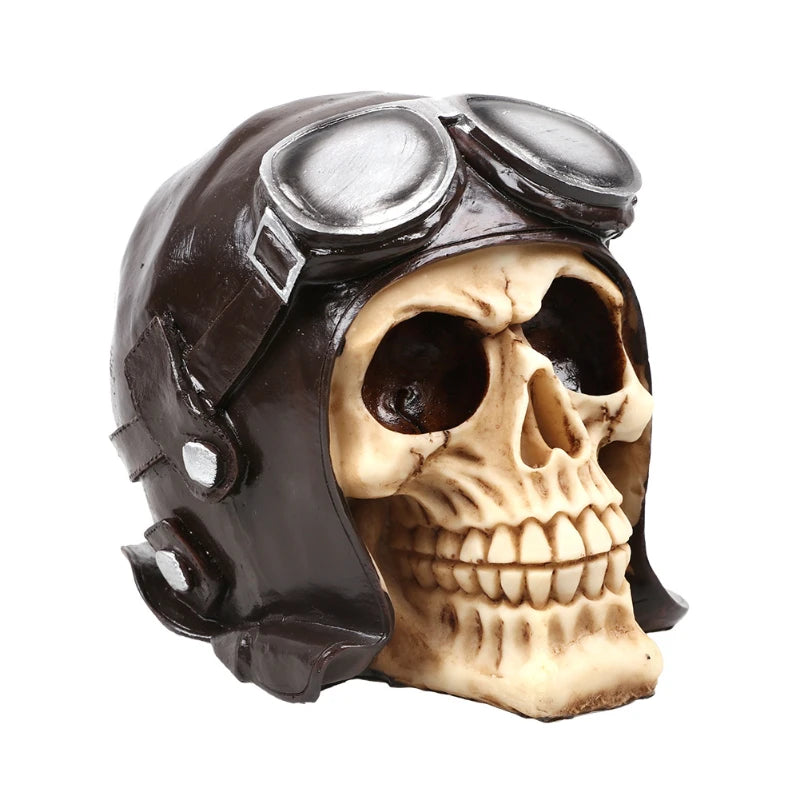 Aviator Skull Ornament Human Head Skull Statue for Home Decor Resin Figurines Halloween