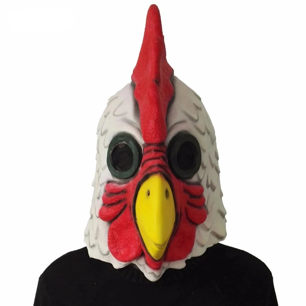 White Latex Rooster Adults Mad Chicken Cockerel Mask Halloween Scary Funny Masquerade Cosplay