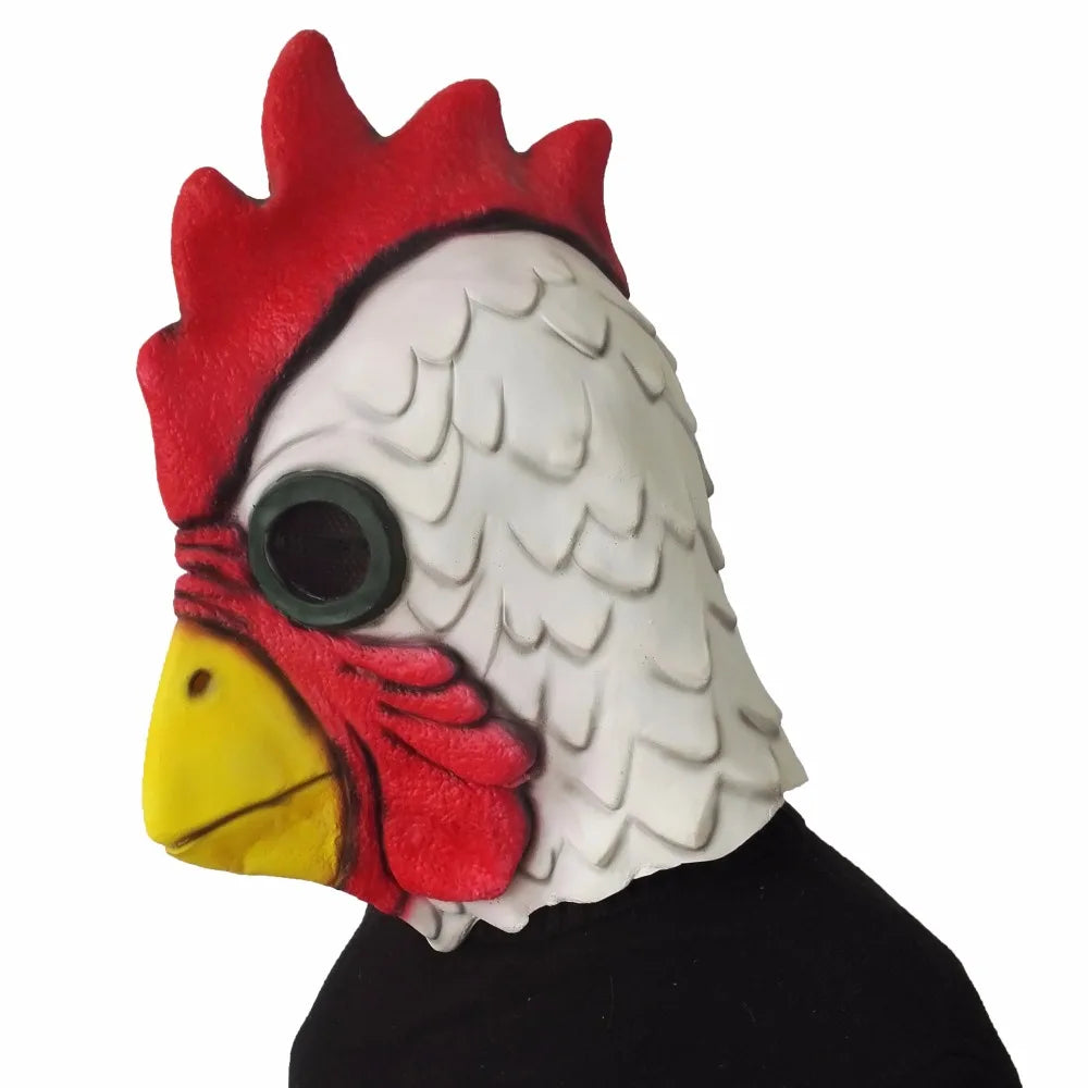 White Latex Rooster Adults Mad Chicken Cockerel Mask Halloween Scary Funny Masquerade Cosplay