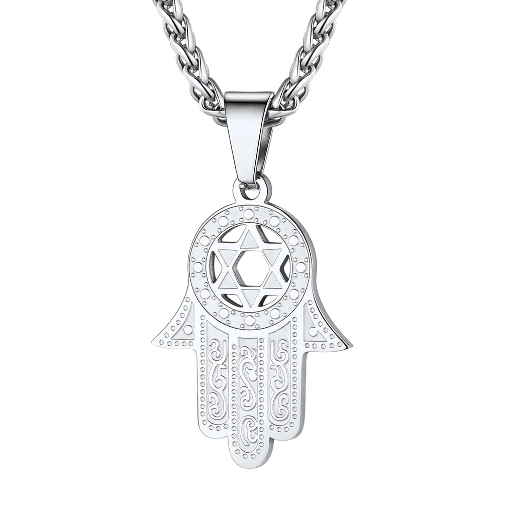 ChainsPro Fatima Hamsa Hand Pendant Gold Color Stainless Steel Jewelry Magen David Star Accessories Ethnic Turkey Necklace P291