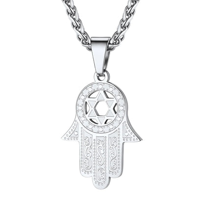 ChainsPro Fatima Hamsa Hand Pendant Gold Color Stainless Steel Jewelry Magen David Star Accessories Ethnic Turkey Necklace P291