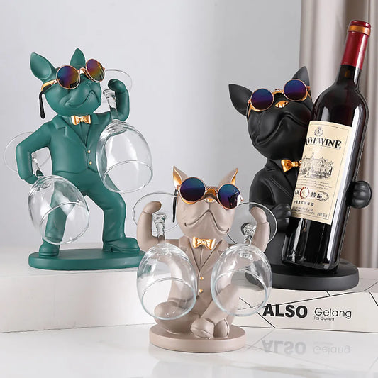 Bulldog Animal Figurine Cup Wine Glass Holder,Table Ornaments,Dog Statue,Sculpture