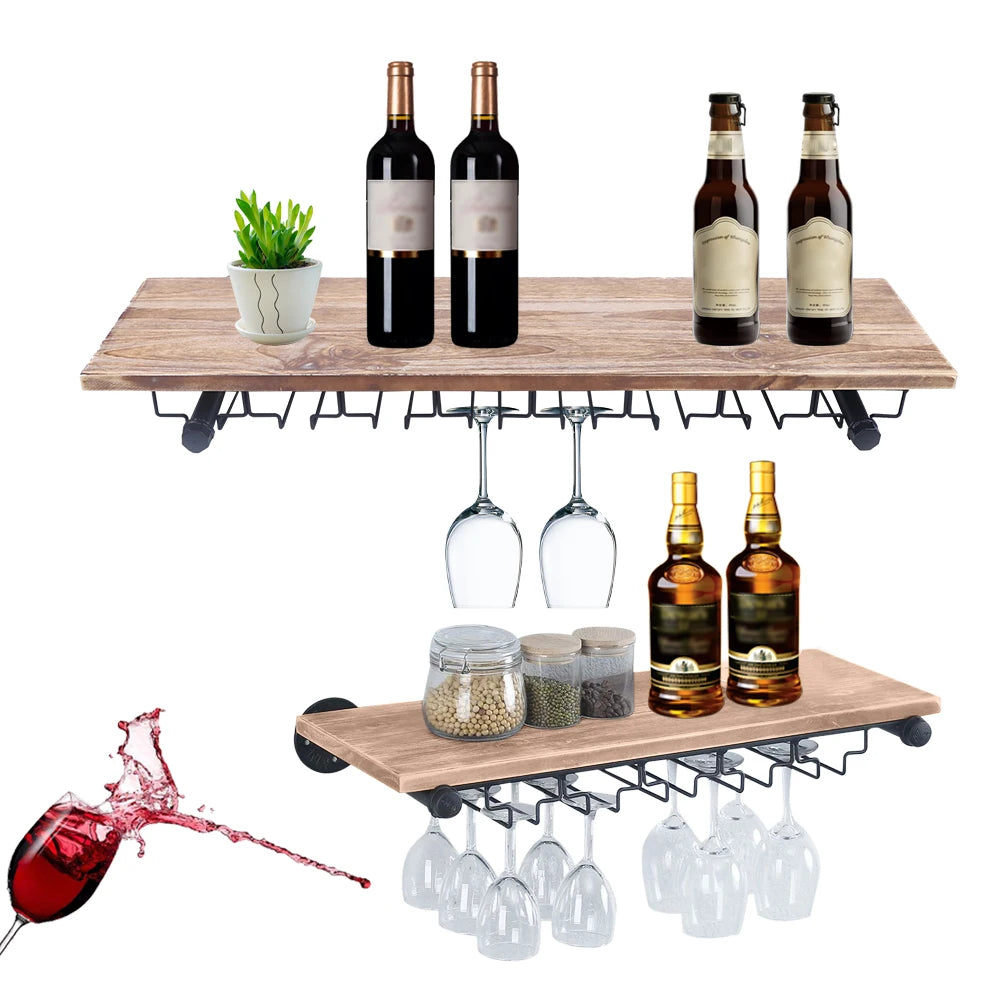 24/36Inch Wine Rack Wall Mount Rack Cabinet Kitchen Bar Wine Glass Holder Hanging Rack