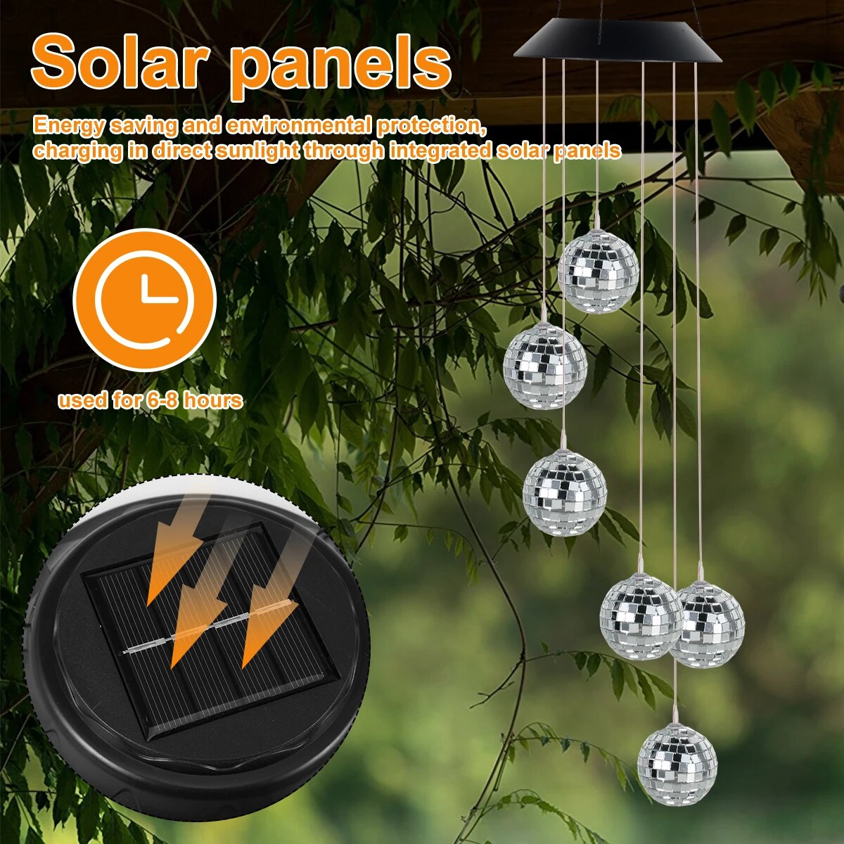 LED Solar Wind Chime Light Color Changing Mirror Ball Wind Chimes Lamp IP65 Waterproof