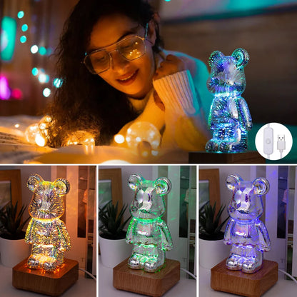 3D Led Night Light Firework Bear USB Projector Lamp Color Changeable Atmosphere Light