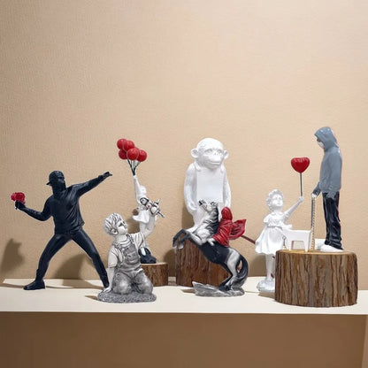 Banksy Sculpture Collection Flower Thrower Statue Pop Art Modern Balloon Girl Figurine