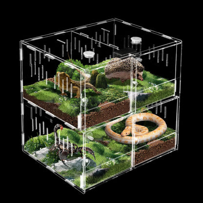 4 Grids Acrylic Pet Reptile Cage Breeding Box Terrarium Lizard Insect Climbing Spider Snake Tank Clear