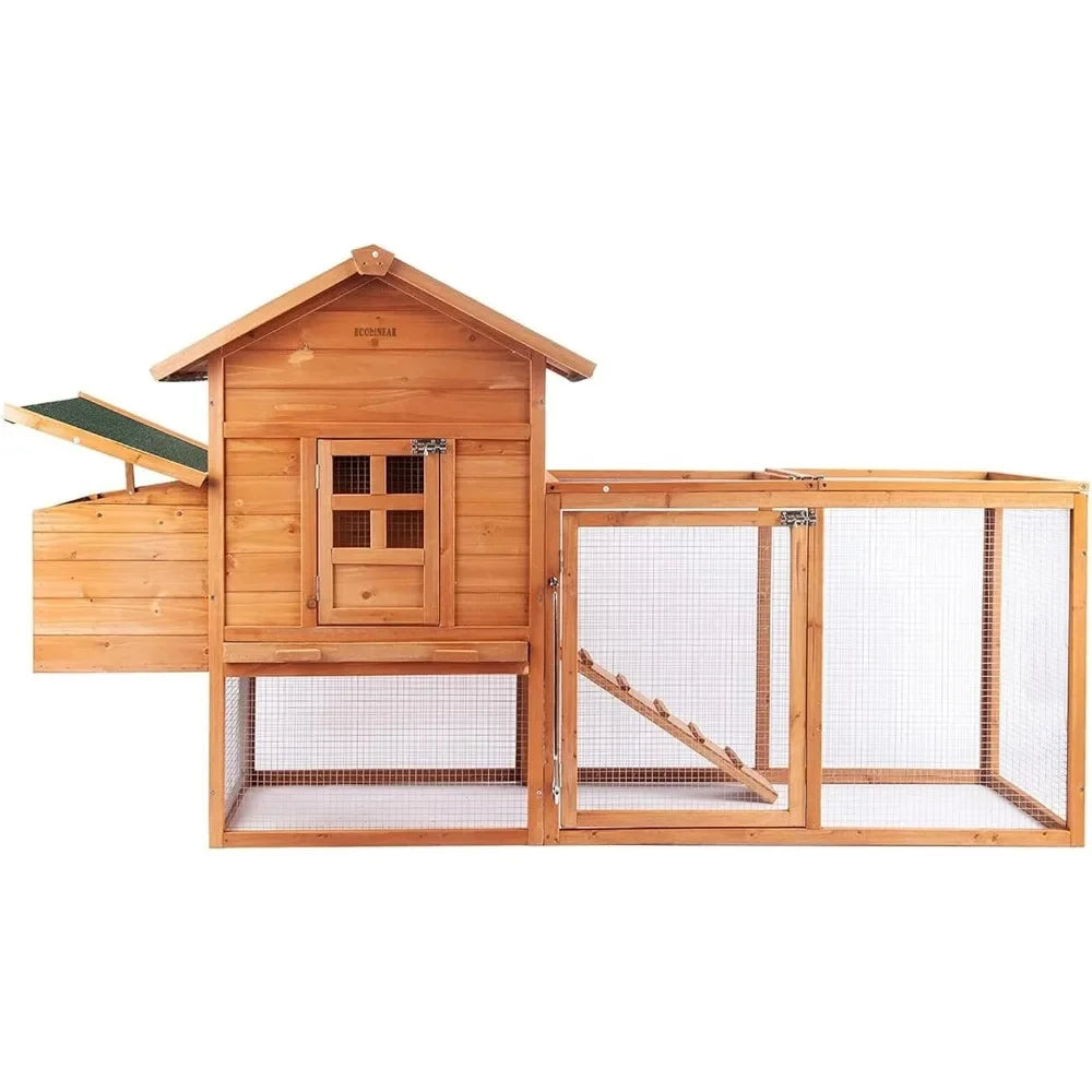 Large Chicken Coop, Waterproof Outdoor Hen House for 2-4 Chickens,Wooden Chicken House with Nesting Box,Removable Tray,PVC Cover