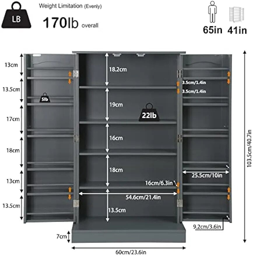 Kitchen Pantry Cabinet with Doors and Adjustable Shelves, 41"