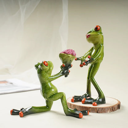 NORTHEUINS Resin Abstract Funny Frog Couple Decoration Wedding Gift Lover Figurines