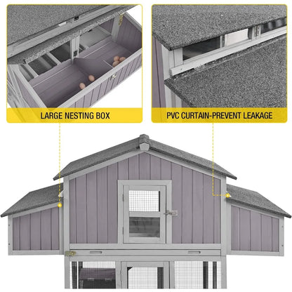 Chicken Coop Folding 26ft² Portable Chicken House Easy To Set Up Wooden Poultry Cage with Large Nesting Box,Multi-Levels