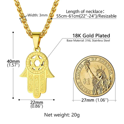 ChainsPro Fatima Hamsa Hand Pendant Gold Color Stainless Steel Jewelry Magen David Star Accessories Ethnic Turkey Necklace P291