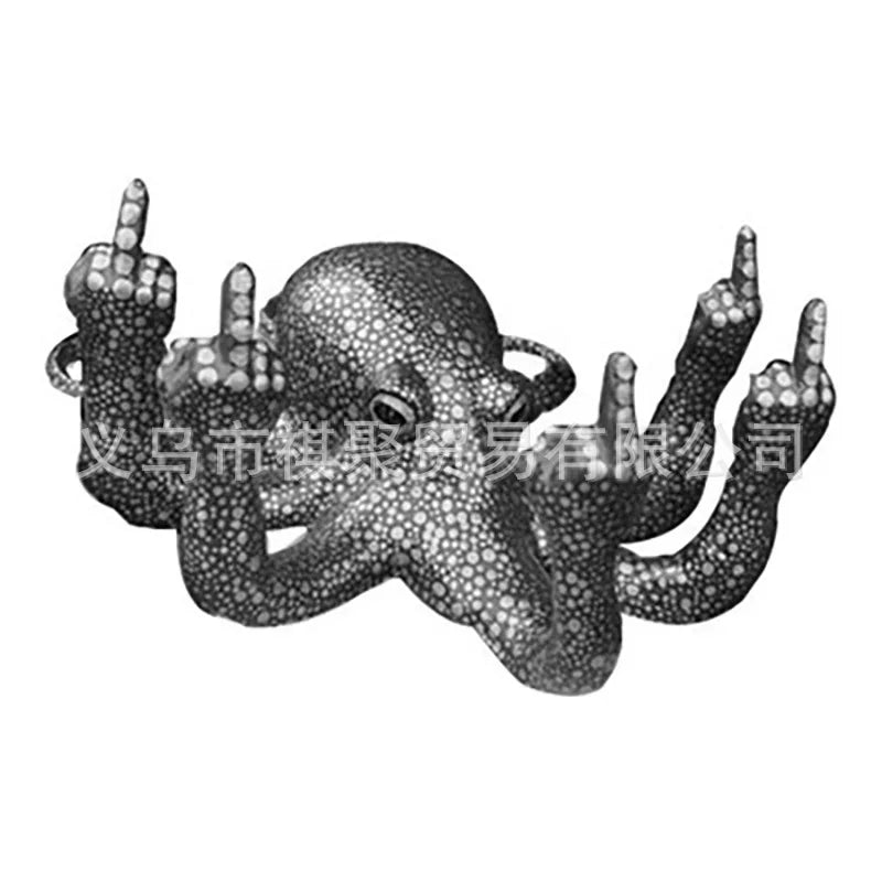 Middle Finger Octopus Statue Resin Garden Octopus Ornaments Desktop Decor Creative Angry Octopus