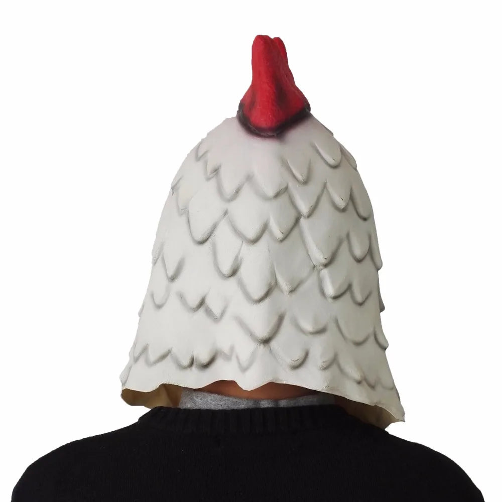 White Latex Rooster Adults Mad Chicken Cockerel Mask Halloween Scary Funny Masquerade Cosplay