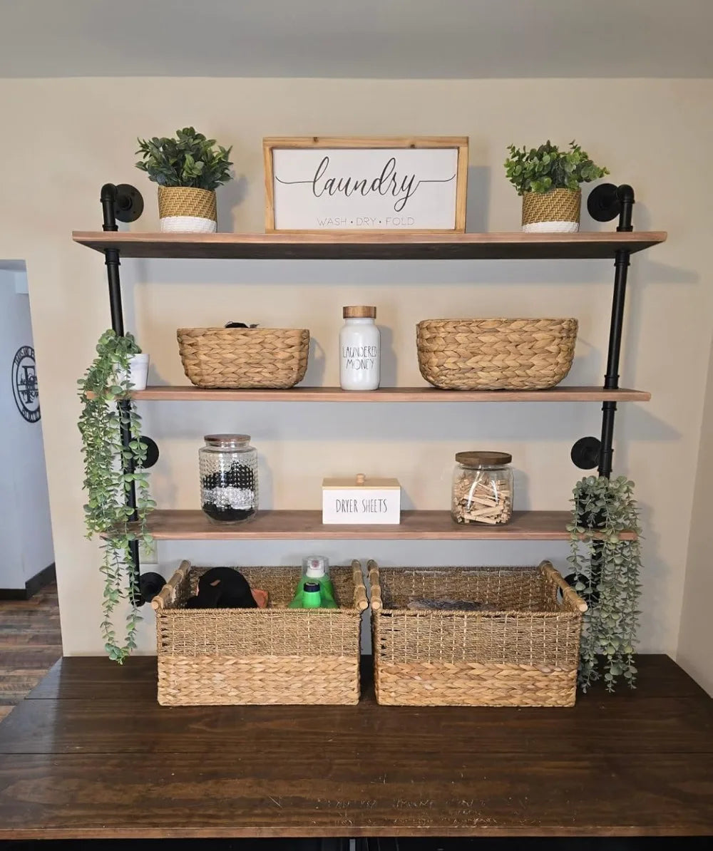 Floating Shelves,Wall Mounted Rustic Wood Shelf,Pipe Shelves,Industrial Pipe Shelf with Real Wood Planks