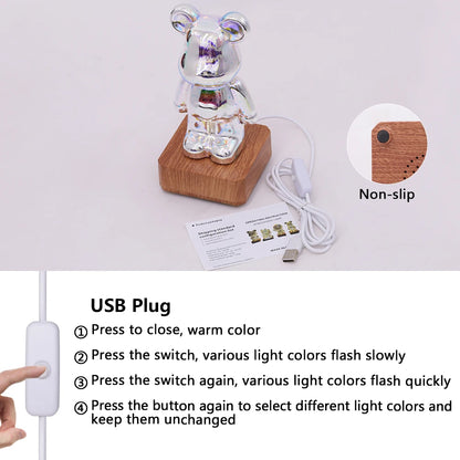 3D Led Night Light Firework Bear USB Projector Lamp Color Changeable Atmosphere Light