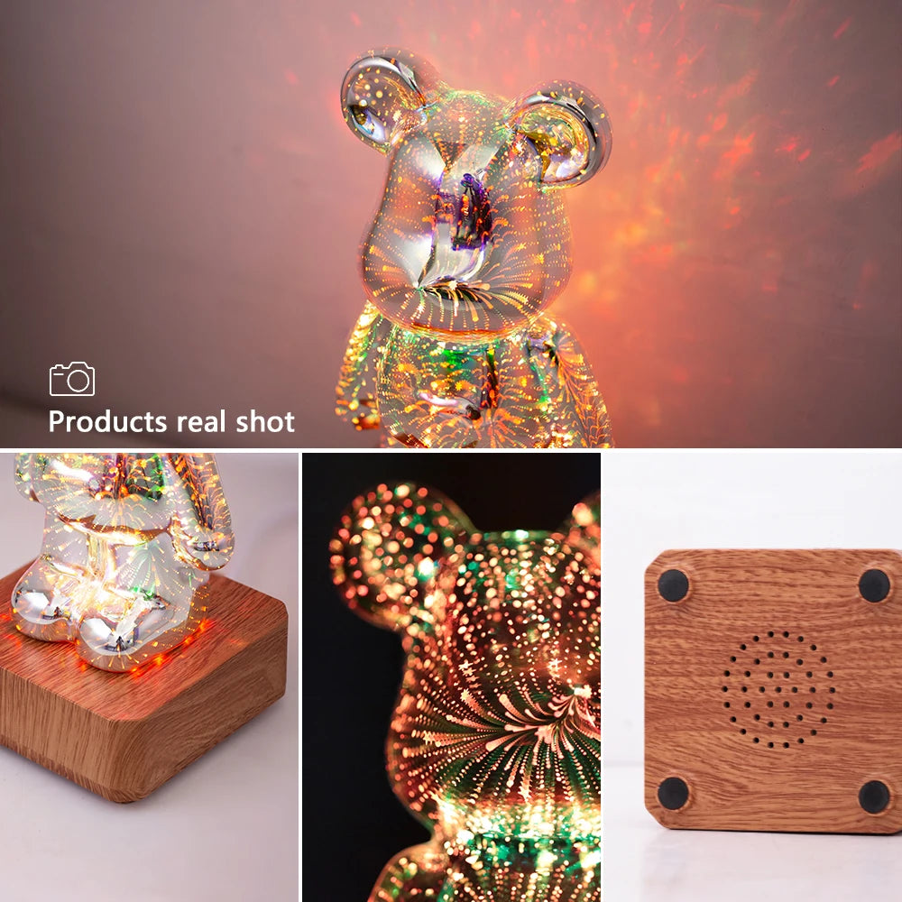 3D Led Night Light Firework Bear USB Projector Lamp Color Changeable Atmosphere Light