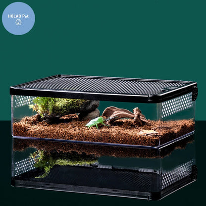 Transparent Reptile Animal Insect Pet Breathable Feeding Plastic Box Hamster Frog Snake Escape-Proof Cage Turtle Lizard Silkworm