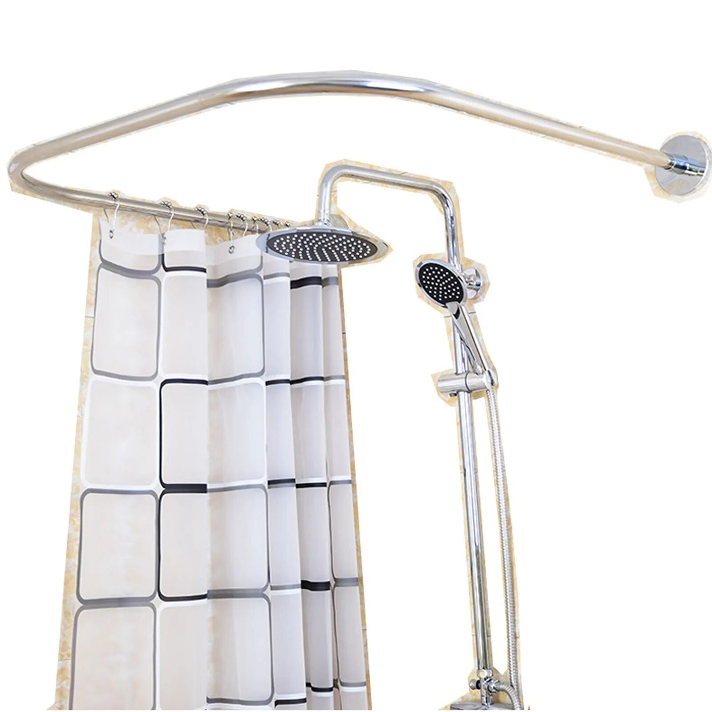 Stainless Steel Shower Curtain Rod U-Shaped  Adjustable Curved Flexible