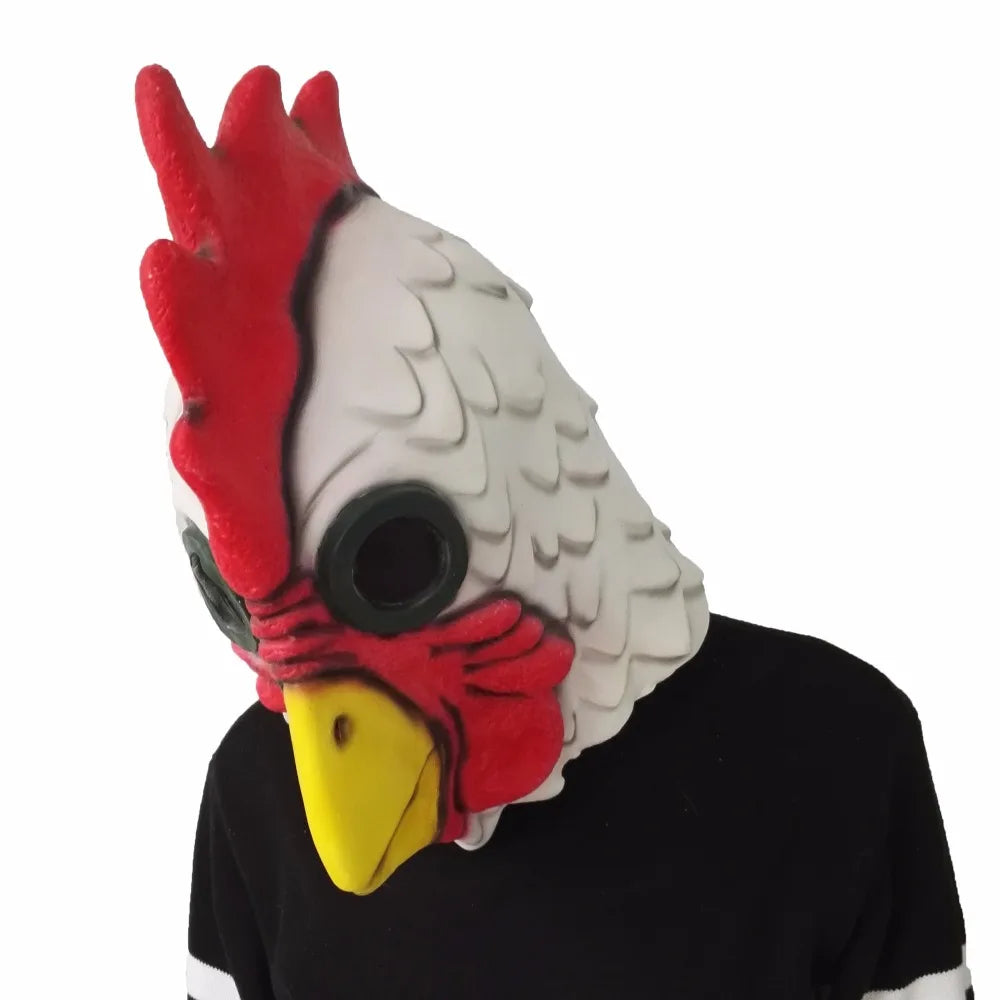 White Latex Rooster Adults Mad Chicken Cockerel Mask Halloween Scary Funny Masquerade Cosplay