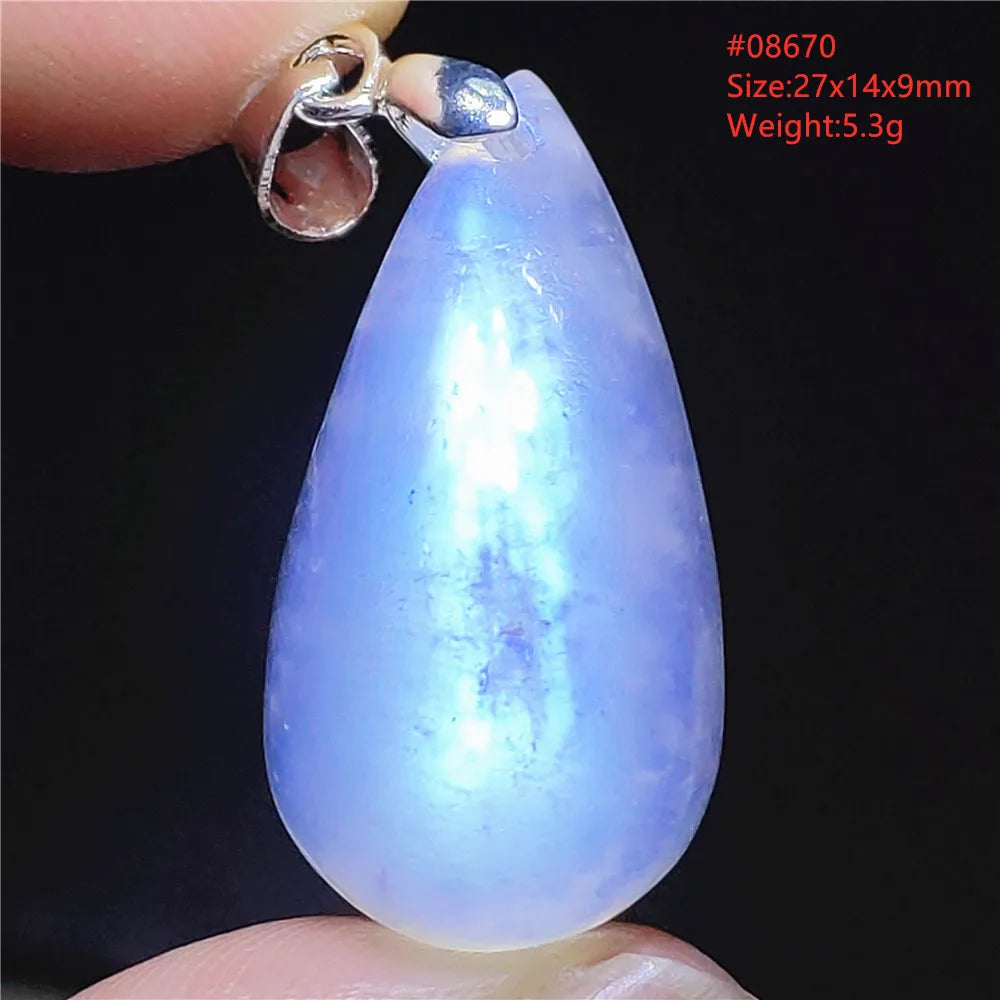 Natural Moonstone Blue Light Water Drop Pendant Necklace Bead Women Men Moonstone Oval Fashion India Jewelry AAAA